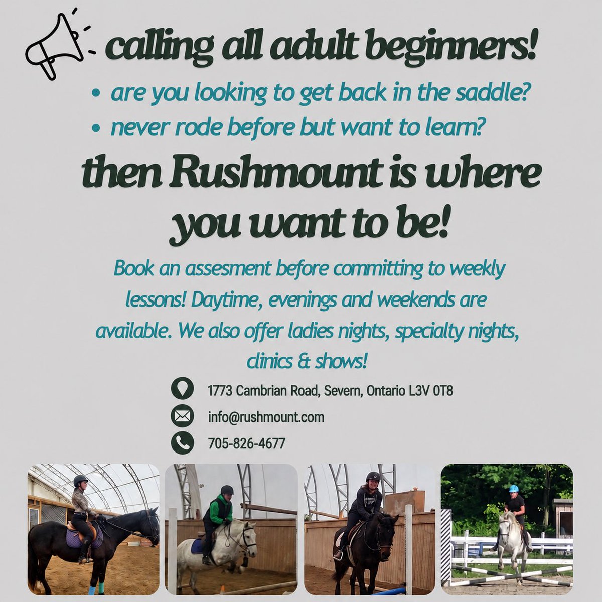 JJODISABILITY's tweet photo. Calling All Adult Beginners! 🐴
Have you been dreaming about getting back in the saddle, or have you never ridden before but always wanted to learn? 🌟
At Rushmount Equine Sports, we welcome adult riders of all experience levels! Come discover the joy of riding https://t.co/X46rkkhijF