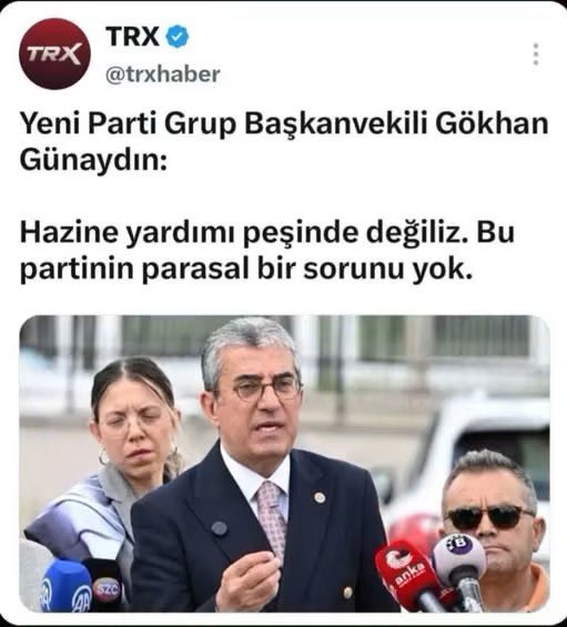 Black_Mamba1730's tweet photo. Ekrem İbanoğlu'nun Yeni Parti'sinin
Grup Başkanvekili Gökhan Günaydın,henüz kuruluş aşamasında olan partilerinin
"parasal sorunu" olmadığını  ağzından kaçırdı.Aslında bu açıklama  gerçeğin ifadesi ve
malumun ilanıydı.Fakat daha kuruluşunu tamamlamamış 
bir siyasi partinin.Hiç para sorunu olmaması demek,zulada yeterli miktarın olduğu anlamına gelir.
O zulanın nasıl oluştuğunu da 
CHP Antalya belediye başkanı Muhittin Böcek CHP Uşak belediye başkanı Özkan Yalım 
ve benzerlerinin savcılık ifadelerinden öğrenmiştik.
Yeni Parti'nin çok zeki kurmayları,
Gökhan Günaydın'ın açıklamasının
alınan rüşvetlerin itirafı anlamına geleceğini fark ettiler.Bunun üzerine Özgür Özel'e bağış kampanyası
yaptırarak "paramız yok" dedirttiler;
Yerseniz...