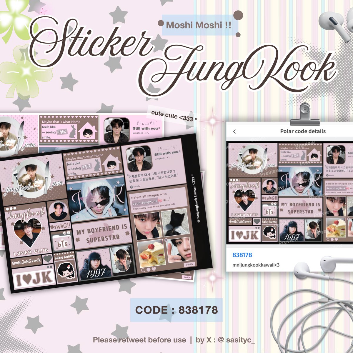 sasityc_'s tweet photo. pls retweet before use ༏˖♡ ۫

˚꩜｡⋆sticker @ mnijungkook kawaii <3

📁code : 838178

📍moshi moshi 𐙚˚

 #artworkอาร์มี่ #방탄소년단 #bts #MoshiMoshi  ( #sshtnc0mis ) https://t.co/oAgFk5WN8m