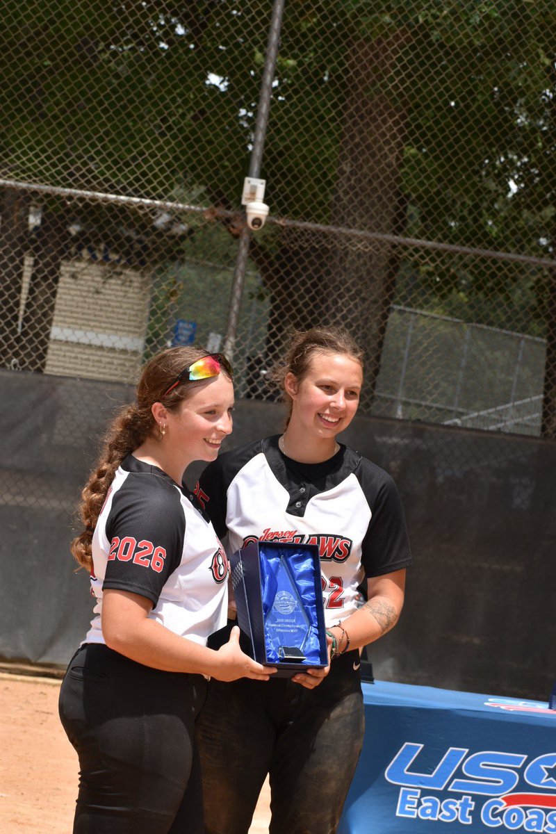 OutlawsMullin's tweet photo. USSSA National Championship Co-Most Outstanding Offensive Players Jillian Logeren and Mia Marino. Jillian hit .433 with 6 doubles and 1 HR.  Mia hit .413 with 3 HR and 2 doubles. https://t.co/csaLbiXzGz
