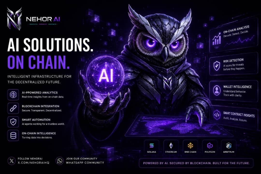 NehoraiCoin's tweet photo. Good evening, builders 🌙

AI solutions on chain.

That’s the future NEHORAI is building intelligent systems powered by AI, secured by Blockchain, and owned by the community through true decentralization.

Real utility. Steady progress.
If you’re part of this vision, drop a ❤️ + RT.

CA: 3cRRwsW47pxYF2pbLKjGJhp1u2nBajfJLgTqeCaBpump

Innovate. Empower. Connect.
#NEHORAI #AI #Blockchain