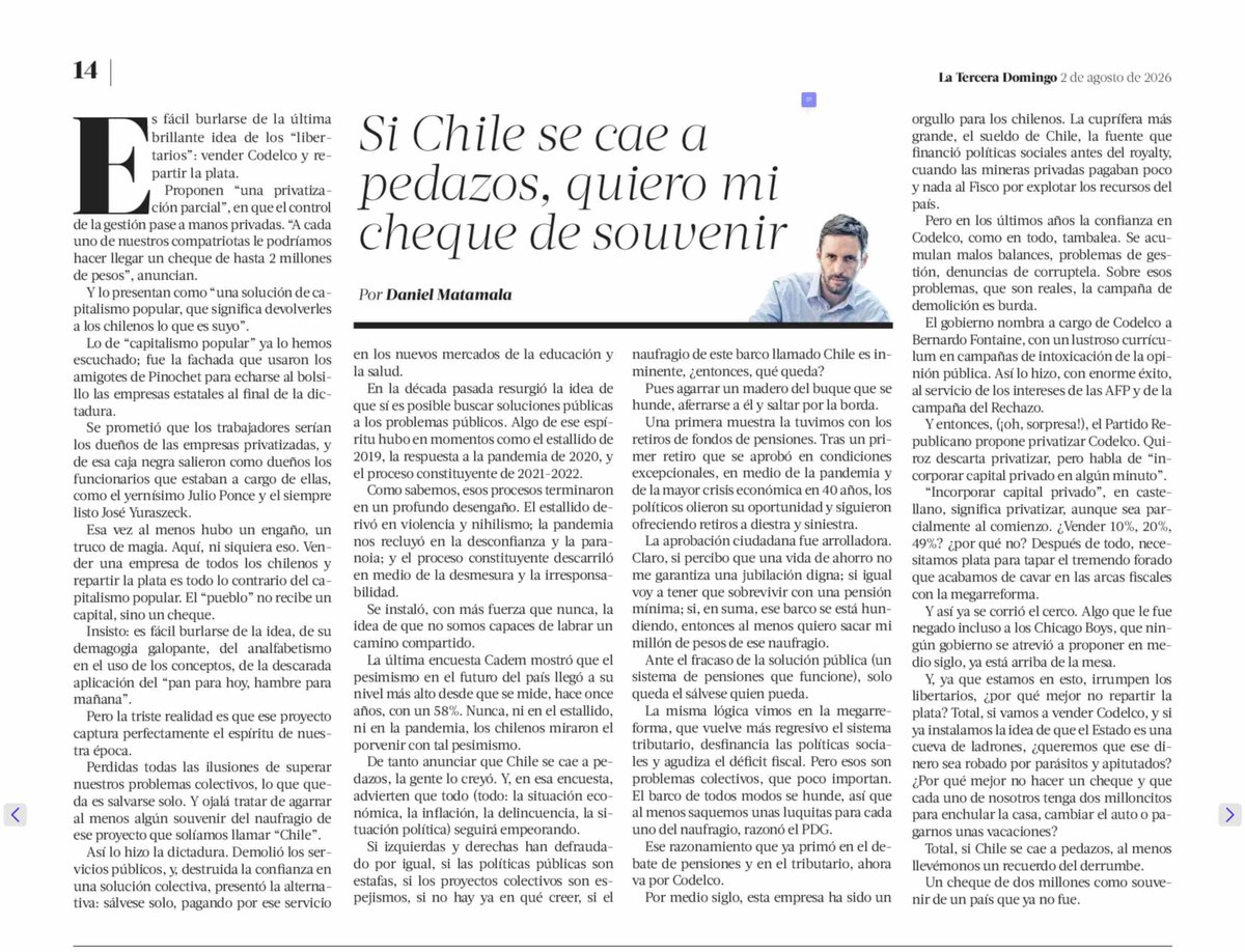 MattyLL's tweet photo. Columna de Daniel Matamala https://t.co/L3AEH7GCA1