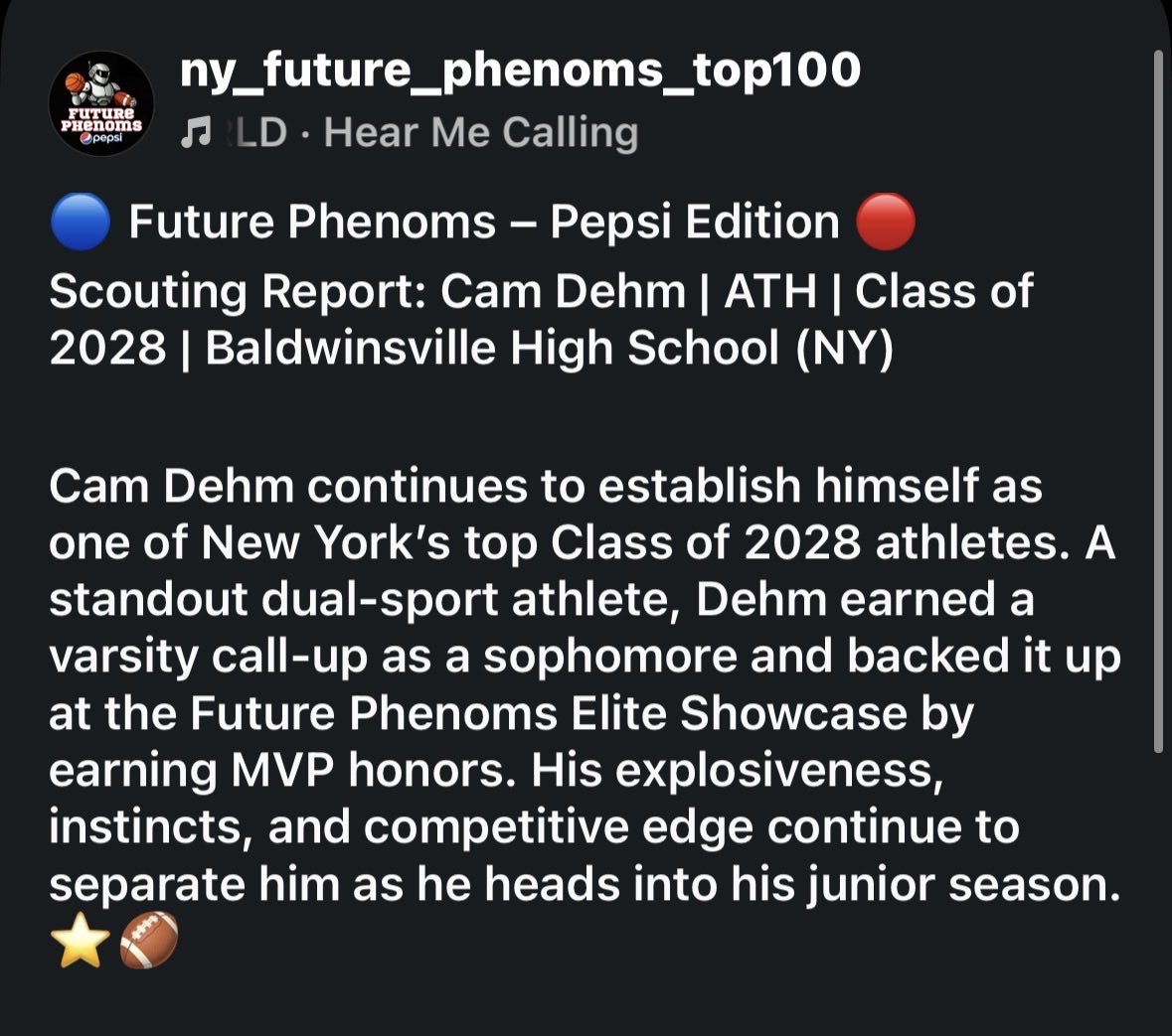 CamDehm_6's tweet photo. Super excited to release my Highlight tape from NY-Future-Phenoms_top 100 camp!!! Thank you for the opportunity and the great exposure and article the staff gave me!!! https://t.co/g4Wy3T4T3p