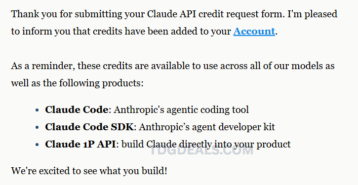 thedealsguy_'s tweet photo. $200 FREE IN CLAUDE API CREDITS

https://t.co/WXUKuVfeEC

You just need to fill out and then submit; it says 1-2 business days but hits immediately.

#ad https://t.co/OgOs8il9p8