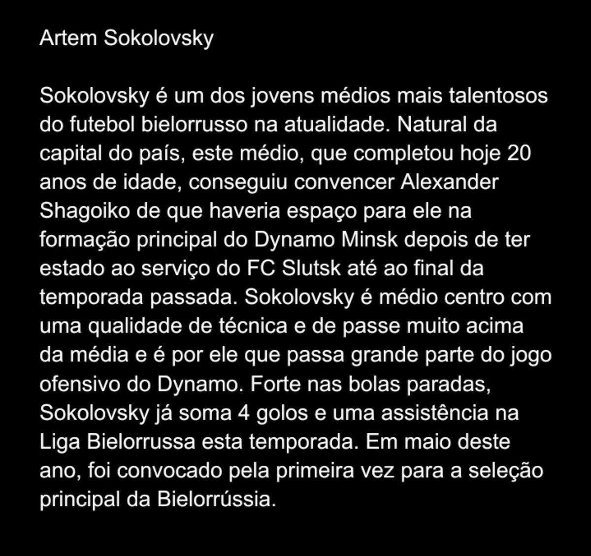 Vostok1981's tweet photo. ⚽ Análise aos jovens jogadores do Dynamo Minsk, o próximo adversário do SC Braga. 
⚽ Sem o jovem "astro" do futebol bielorrusso, Egor Molchan, que está de saída do clube, deixo aqui a minha análise aos dois jovens mais talentosos do Dynamo: Karen Vardanyan e Artem Sokolovsky. https://t.co/5sHX78u8jD