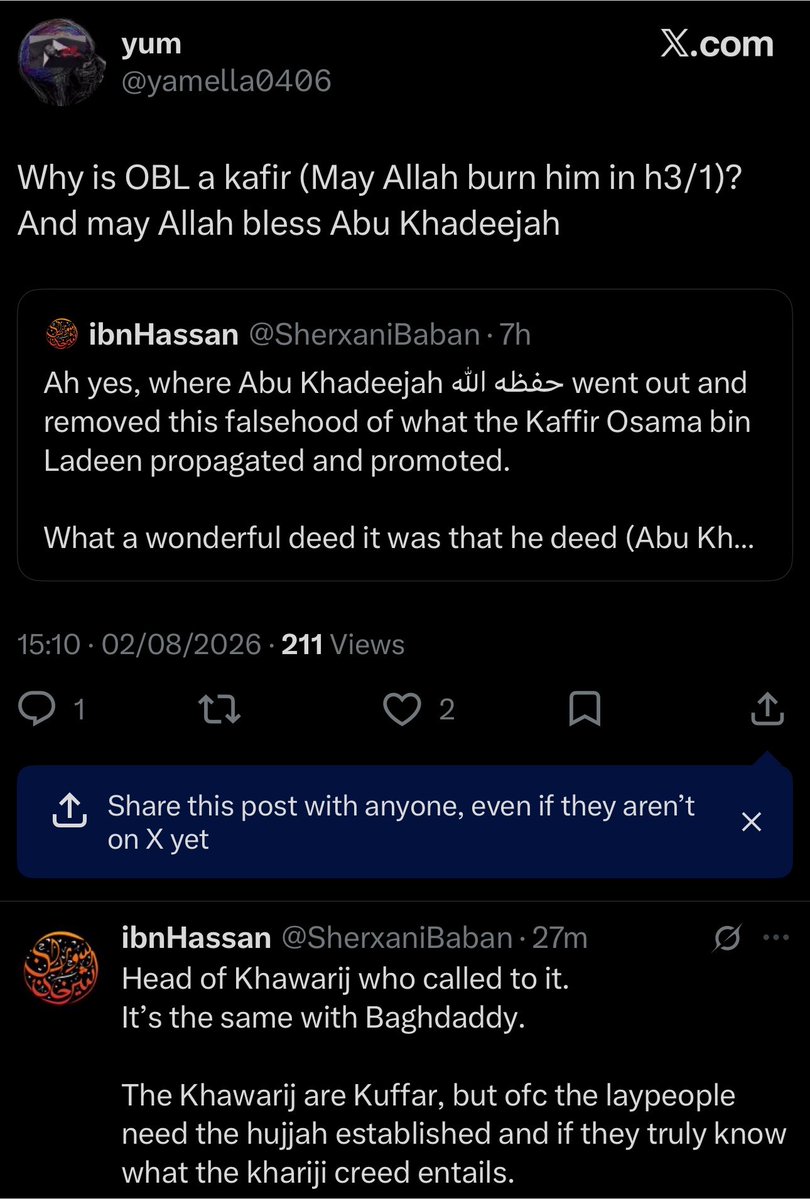 H904292179's tweet photo. According to the Madākhilah, OBL was a kāfir because he was a Khārijī, yet al-Sīsī - who publicly claimed that churches are houses of Allah – is still a Muwaḥḥid https://t.co/NdJA9edebA