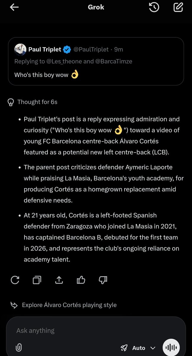 PaulTriplet's tweet photo. @Les_theone @BarcaTimze Thanks you so much for immediate reply 

Though I asked grok https://t.co/xnw3Yqsax9