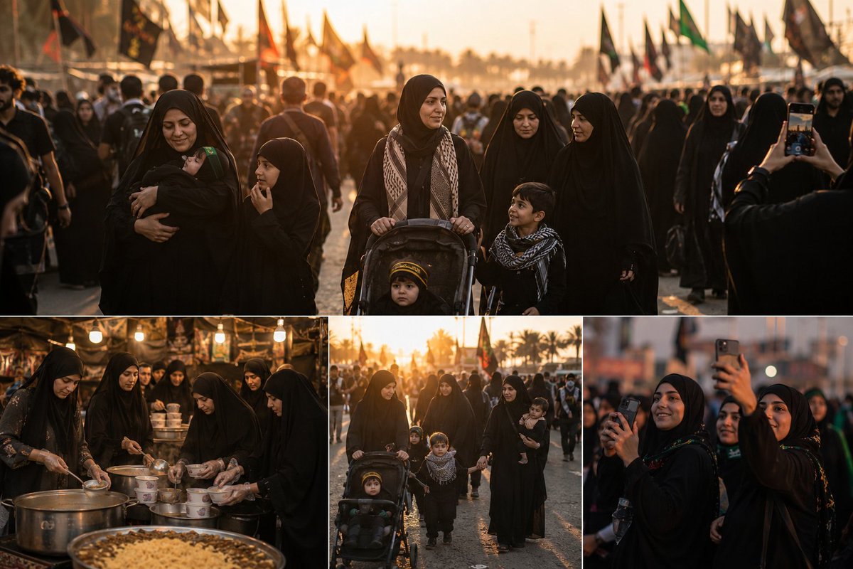 P78887A's tweet photo. در حماسه اربعین، بانوان حضوری پررنگ دارند؛ مادرانی که فرهنگ محبت و ایثار را به فرزندانشان منتقل می‌کنند، زنانی که در موکب‌ها به خدمت زائران می‌پردازند، روایت سازی می‌کنند...
این حضور، بخشی از روایت زنده فرهنگ عاشورا و اربعین است...
#یا_لثارات_الحسین
#یاتماز_حسینین_پرچمی https://t.co/6KcdOAWZ0I