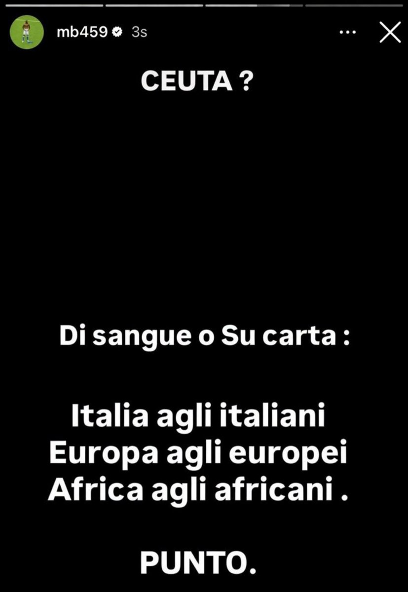 Didier1234kamo's tweet photo. 🚨 Mario Balotelli sur Instagram :

« Ceuta ?🇲🇦

Par le sang ou par la citoyenneté :

L'Italie 🇮🇹 appartient aux Italiens.
L'Europe appartient aux Européens.
L'Afrique appartient aux Africains.🥲 https://t.co/xAfRJWX6Ut
