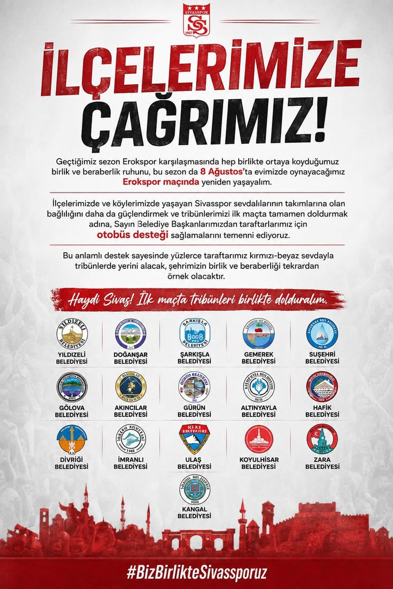 sivassporsociaI's tweet photo. İnstagramda Sivasspor sayfalarınca paylaşım yapıldı İnstagram kullanan arkadaşlar lütfen ilgili gönderiye belediye başkanlarını ve belediyeleri etiketlesin
Katılım sağlayan belediyeler bu gönderinin altında paylaşılacak https://t.co/nCllvdkgwQ