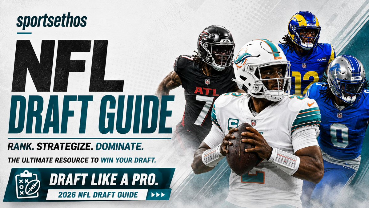 EthosFantasyNFL's tweet photo. The SportsEthos #FantasyFootball Draft Guide includes expert rankings, detailed projections, player tiers, sleepers, busts, Best Ball strategy and previews for all 32 NFL teams.

Everything you need to draft with confidence. 🏈

Check it out now: https://t.co/W24tY86NBG https://t.co/I60IpQnVga