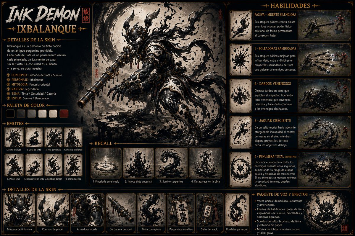 Smite2SkinsPls's tweet photo. 🖌️👹 Ixbalanque – Ink Demon

Every stroke writes another legend in darkness. Become a living ink spirit, vanish into flowing shadows, and paint the battlefield with cursed sumi-e that seals your enemies' fate @SMITEGame 🌒🏹

AI-assisted #SMITE2 #Gaming #SkinConcept #ConceptArt https://t.co/4iYR1bDdJO