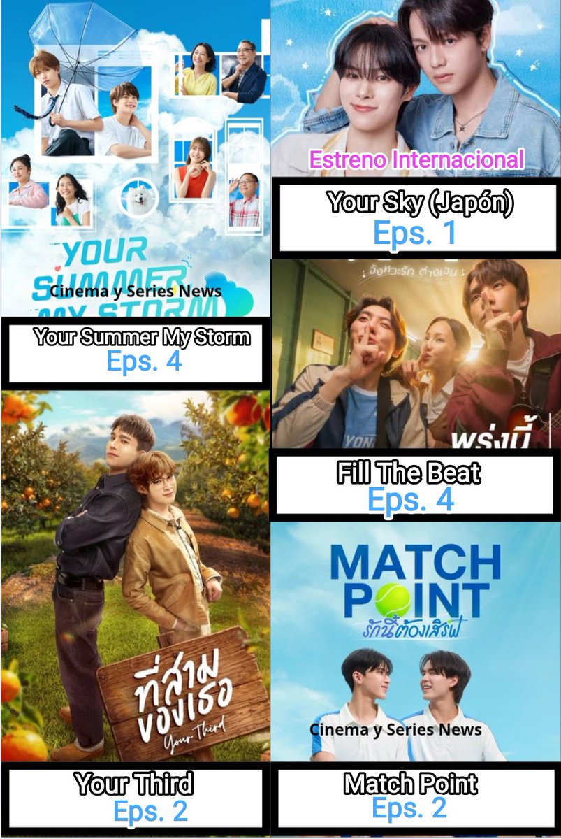 CinemaSerieNews's tweet photo. #Seriesbl Domingo 2 de Agosto #RyuseiFukada #YourSummerMyStormEp4 #HidakaUkisho #YourSkyEp1 #IsshinAihara #AyutaFukuda #YourThirdEp2 #MaxNat #FillTheBeatEp4 #GuitarSarin #PutterPhubase #MatchPointEp2 #PingTeshow #Tendencia #series2026 #estrenos2026 #bljapones #bltailandes https://t.co/XIoeQVGnOv
