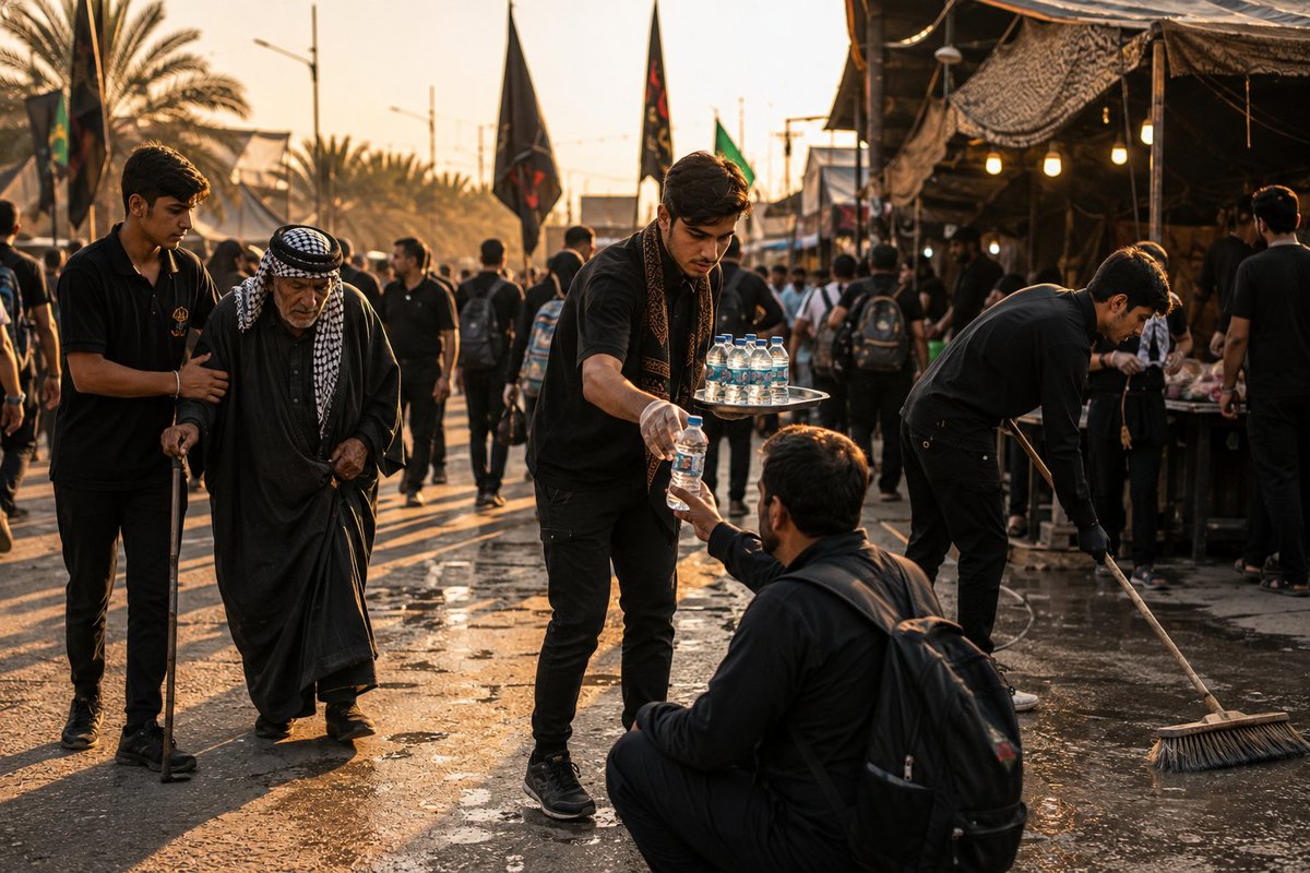 P78887A's tweet photo. در مسیر اربعین، هر قدم یک روایت است؛
قدم زائری که با عشق می‌آید،
قدم خادمی که بی‌منت خدمت می‌کند،
و قدم مادری که فرهنگ محبت و ایثار را به فرزندش می‌آموزد...
#یا_لثارات_الحسین
#یاتماز_حسینین_پرچمی https://t.co/FqFlGFs8lK