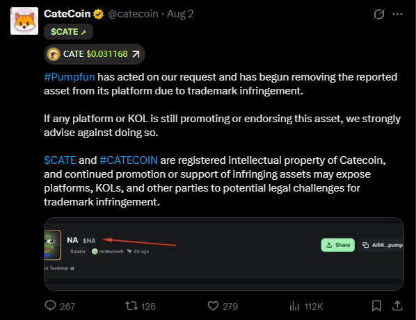 stitchdegen's tweet photo. A lot of people have been asking why $CATE managed to explode in just a few days

So let's break it down

1. A Nearly Perfect Memecoin Narrative

This is the biggest reason

Everything started when Atsuko Sato (the owner of Kabosu, the dog behind the DOGE meme) announced that she had adopted a new cat named Rika-chan

Almost immediately, the Solana community turned it into an incredibly simple narrative :

Doge's sister

Or put another way :

If DOGE became the icon of dog memes, maybe it's finally the cats' turn

The story takes only a few seconds to understand

No utility

No AI

No complicated tokenomics

No roadmap

In memecoins, the simpler the narrative, the easier it spreads

DOGE followed that formula

PEPE did too

And I think $CATE is doing exactly the same

2. A Real-World Spark

Most memecoins create their own lore

$CATE had an advantage

Its narrative came from a real-world event

Atsuko Sato really did adopt a new cat

Of course, she has nothing to do with the token

But that's not the important part

What matters is that the community was given a real story to build around and continue telling

In crypto, narratives connected to real-world events often create much stronger emotional engagement than completely fictional memes

3. The Trademark Drama Turned Into Free Marketing

In my opinion, this was the biggest catalyst

CateCoin on BNB submitted trademark claims to https://t.co/MDT1D8rHCr and several other platforms

The token was temporarily restricted

Normally, that would be bearish

But in memecoins

Bad news often becomes the strongest catalyst

Almost overnight, Crypto Twitter couldn't stop talking about $CATE

Two sides immediately formed

The BNB side

> We've been building since 2021

> We've spent years building this brand

> We own the trademark

The Solana side

> Completely different artwork

> Different branding

> Different website

Only the name and ticker are shared

The result?

Thousands of people who had never even heard of $CATE suddenly wanted to know what was happening

And that's the most valuable asset any memecoin can have :

Attention

4. The Legal Angle

I think it's important to look at this objectively

CateCoin on BNB does have a registered trademark

That's a fact

The real debate is about how far that trademark protection extends

The Solana side argues that the trademark mainly protects CateCoin's branding and logo, rather than automatically preventing every token using the word Cate or the ticker $CATE

Meanwhile, the BNB side believes they have every right to defend a brand they've spent years building

That's also why this drama lasted for days instead of ending immediately

What's interesting is that the market barely seemed to care about who was legally right

Instead, it cared about one thing :

What Crypto Twitter was talking about

5. The "David vs. Goliath" Effect

This is something I don't see many people talking about

Crypto communities often naturally side with the smaller project whenever it appears to be under pressure from an older or more established player

That unintentionally turned $CATE into the story of :

A new meme getting pushed down by an OG project

Whether that's objectively true or not isn't really the point

Psychologically, it's an incredibly powerful narrative

It strengthened community conviction

Encouraged holders to diamond hand

And attracted people who simply wanted to support the underdog

6. An Extremely Strong Community

Even the best narrative eventually dies without a strong community

This is one of the things I like most about $CATE

> Holder count grew rapidly

> Redistribution remained healthy

> Early sellers continued getting absorbed by new buyers

> Telegram voice chats stayed active

> Community leaders remained highly engaged

> Holder conviction stayed surprisingly strong

That told me this wasn't just a KOL-driven pump

The community was genuinely building

7. The KOL Effect

Obviously, KOLs played a major role

After the trademark drama exploded, @PoorGoat_  became one of the key voices amplifying the $CATE narrative. Through a series of posts and discussions, they helped keep $CATE at the center of Crypto Twitter instead of letting the story fade after the initial controversy

As more people joined the discussion, other major KOLs gradually started sharing their own views, creating a snowball effect. Every new mention brought fresh attention, more discussion, and more trading volume

Personally, I don't think KOLs were the original reason $CATE pumped

They simply amplified a narrative that was already gaining momentum

A strong narrative, massive attention, and influential voices talking about the same story almost always create powerful FOMO

8. The Attention Flywheel

In my opinion, this is the biggest reason why $CATE has been able to sustain its momentum

Many memecoins have great narratives but only pump briefly before fading away. $CATE is different because it created an attention flywheel , a self-reinforcing loop where every new catalyst attracted even more attention

It all started with the "Doge's sister" narrative, simple enough for anyone to understand. As the community created memes and spread the story, the trademark drama exploded, turning $CATE into one of the hottest topics on Crypto Twitter. That attention was then amplified by @PoorGoat and other major KOLs, bringing in more retail traders, more volume, and more content, allowing the project to continuously reach new audiences

Attention creates volume. Volume creates more attention. And that attention keeps pulling in fresh capital

To me, that's the difference between a memecoin driven by short-term hype and one that can sustain momentum for days. $CATE wasn't powered by a single catalyst , each new event unintentionally became fuel for the next, keeping the story alive instead of fading away like most memecoins

9. Strong Price Action Despite the FUD

This is probably my favorite part

Normally, when a token faces legal issues or platform restrictions, panic selling follows

$CATE reacted very differently

After the initial pullback

Buyers stepped in almost immediately

Volume kept increasing

Holder count continued growing

The community never stopped building

That told me the market was trading attention, not FUD

10. Final Thoughts

In my opinion, $CATE didn't pump simply because of KOLs or because someone adopted a cat

It exploded because multiple catalysts aligned at the perfect moment :

> An incredibly simple narrative: "Doge's sister"

> A real-world event that made the story feel authentic

> Trademark drama that unintentionally turned the project into one of Crypto Twitter's biggest talking points

> @PoorGoat_  and other major KOLs amplified the narrative after the drama

> A rapidly growing community with strong conviction

> A powerful attention flywheel that kept reinforcing itself

And perhaps most importantly :

Memecoins rarely trade based on who's objectively right or wrong

The market doesn't reward the project with the strongest legal argument

It rewards the project with the strongest attention

At this moment, I think that's exactly why $CATE has become one of the hottest narratives on Solana

Ai66LHZG9MCzg1WKdawwqduVAXpNDUuV8M3uyq5ppump
