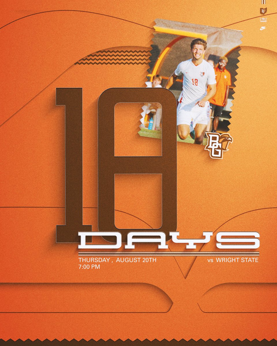 BGSUMSoccer's tweet photo. 𝟭𝟴 𝗗𝗔𝗬𝗦 𝗢𝗨𝗧

Michael Lindh and the rest of the falcons are 18 days out from their home opener!

August 20th vs Wright State at 7pm. Cochrane Stadium

#AyZiggy https://t.co/jwx1d8GEja