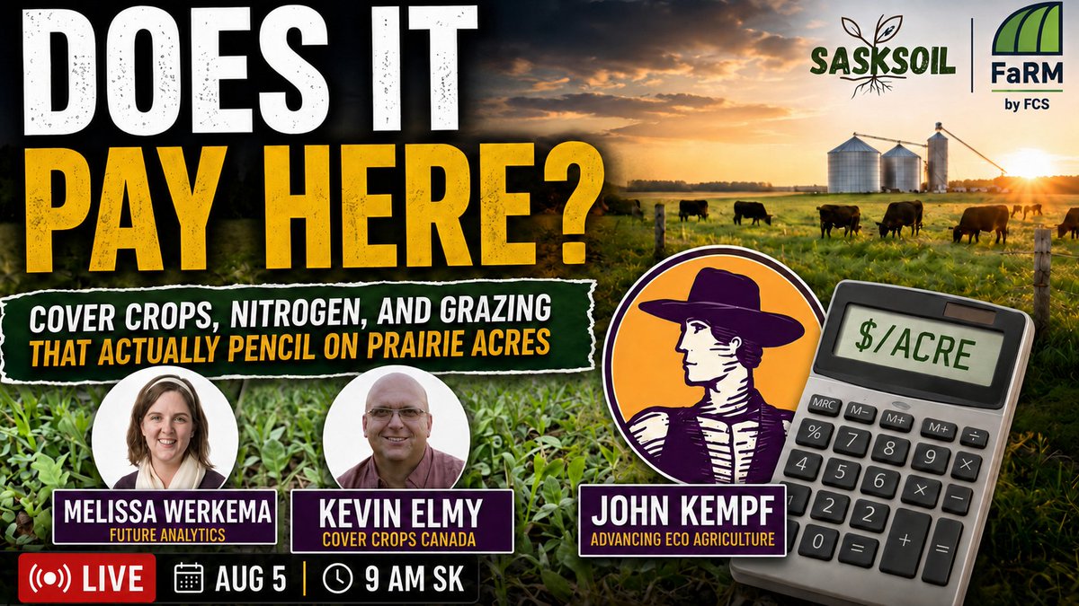 SaskSoil's tweet photo. Do regenerative practices pay here? @GTFPC puts cover cropping, cutting nitrogen, and grazing grain acres on trial. $/acre, prairie season, prairie soils.
9 AM CST | Aug 5
🔗 https://t.co/Z5PgxtEAG3
@KevinElmy @Johnkempf and Melissa Werkema
#SaskAg #SoilHealth #FarmProfits https://t.co/Ve8E9SK2sx