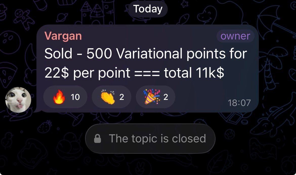 0xalphas_'s tweet photo. Someone just made $11K by selling 500 Variational Points.

If you’re still sleeping on Variational Points, this is your wake up call. https://t.co/3UnXXQkNAt