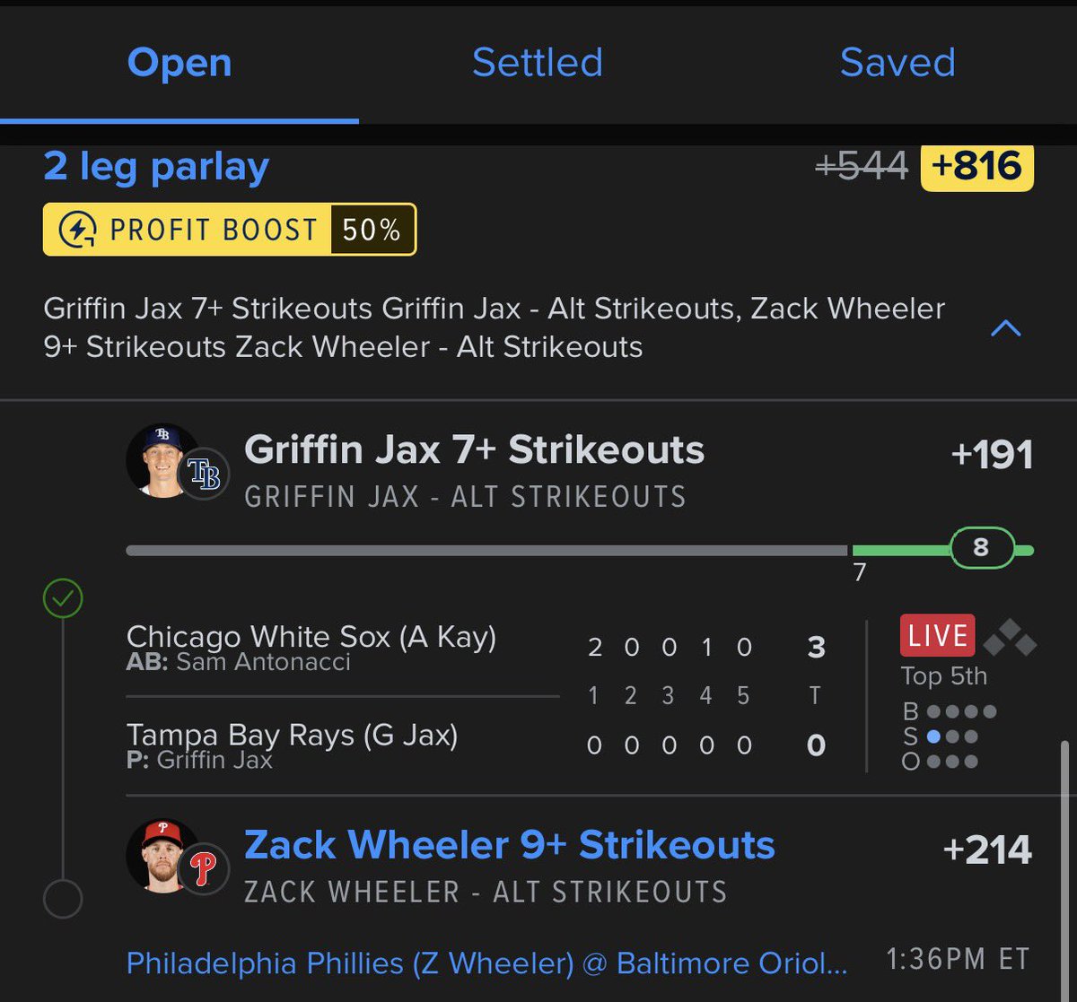OnPointWagers's tweet photo. 2 innings rain delay …he’s done for the day what a bad fucking beat here @FDSportsbook https://t.co/UFEuSFMmTv