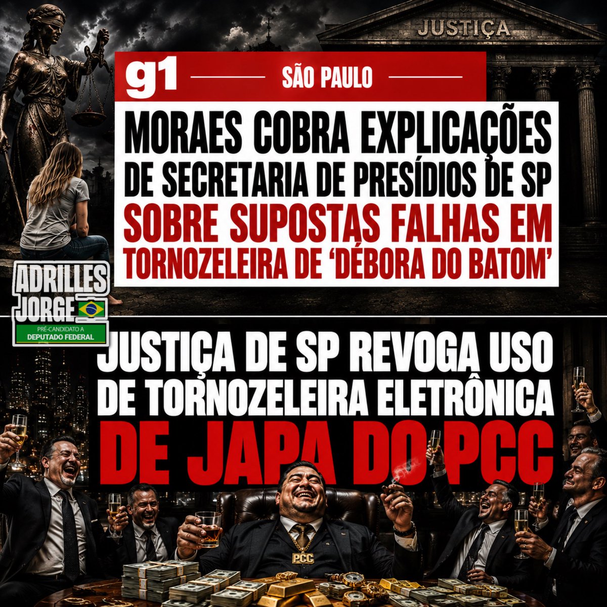 AdrillesRJorge's tweet photo. O judiciário que sadicamente persegue a Débora do Batom é o mesmo que passa pano para a “japa do PCC”.

É a justiça do narcoestado brasileiro em sua forma mais plena. https://t.co/UTnL00dJf3