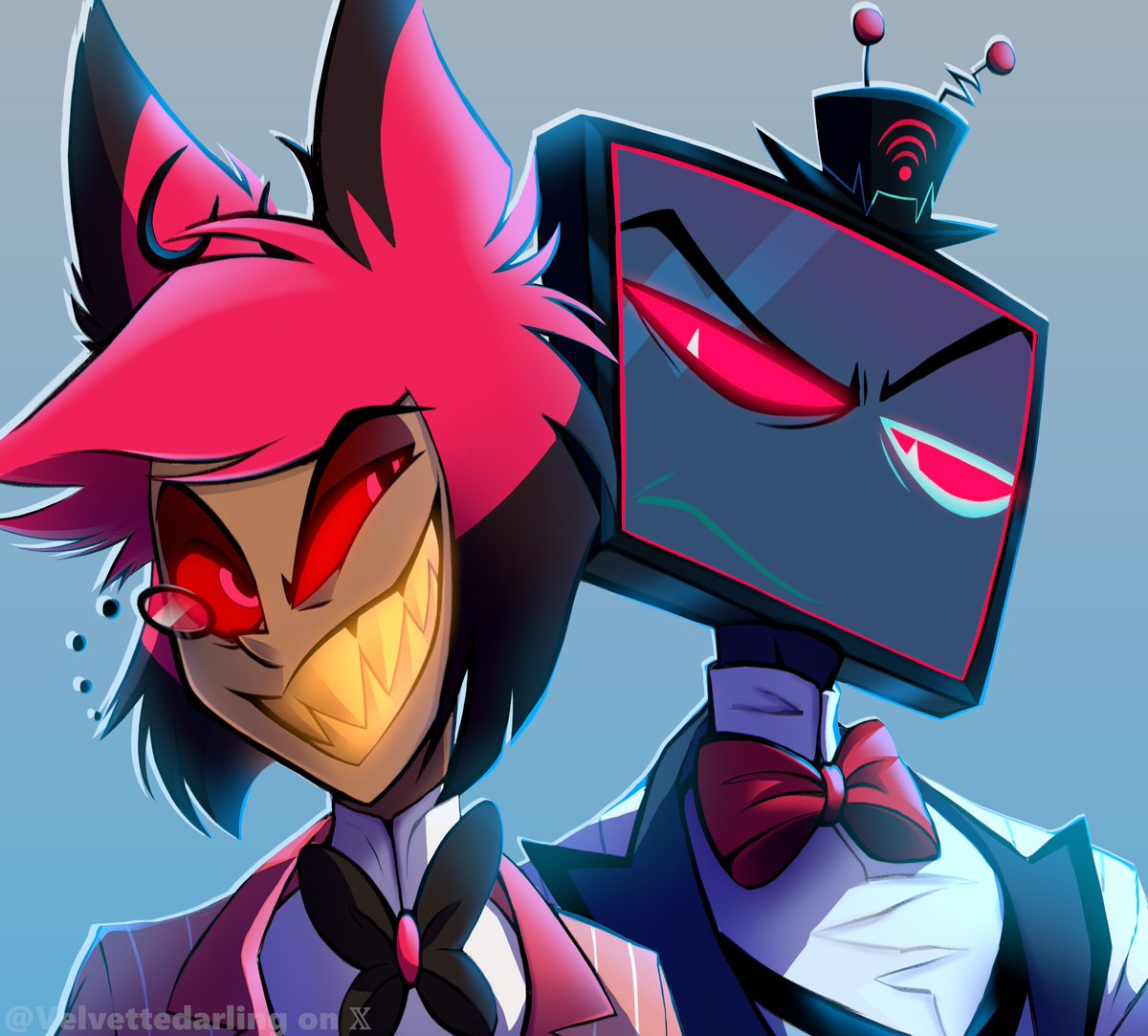 Velvettedarling's tweet photo. Honestly, gives me #staticsilence vibes and I won't argue~

#HazbinHotel #RadioStatic #Vox #Alastor https://t.co/JAP26eEpXB