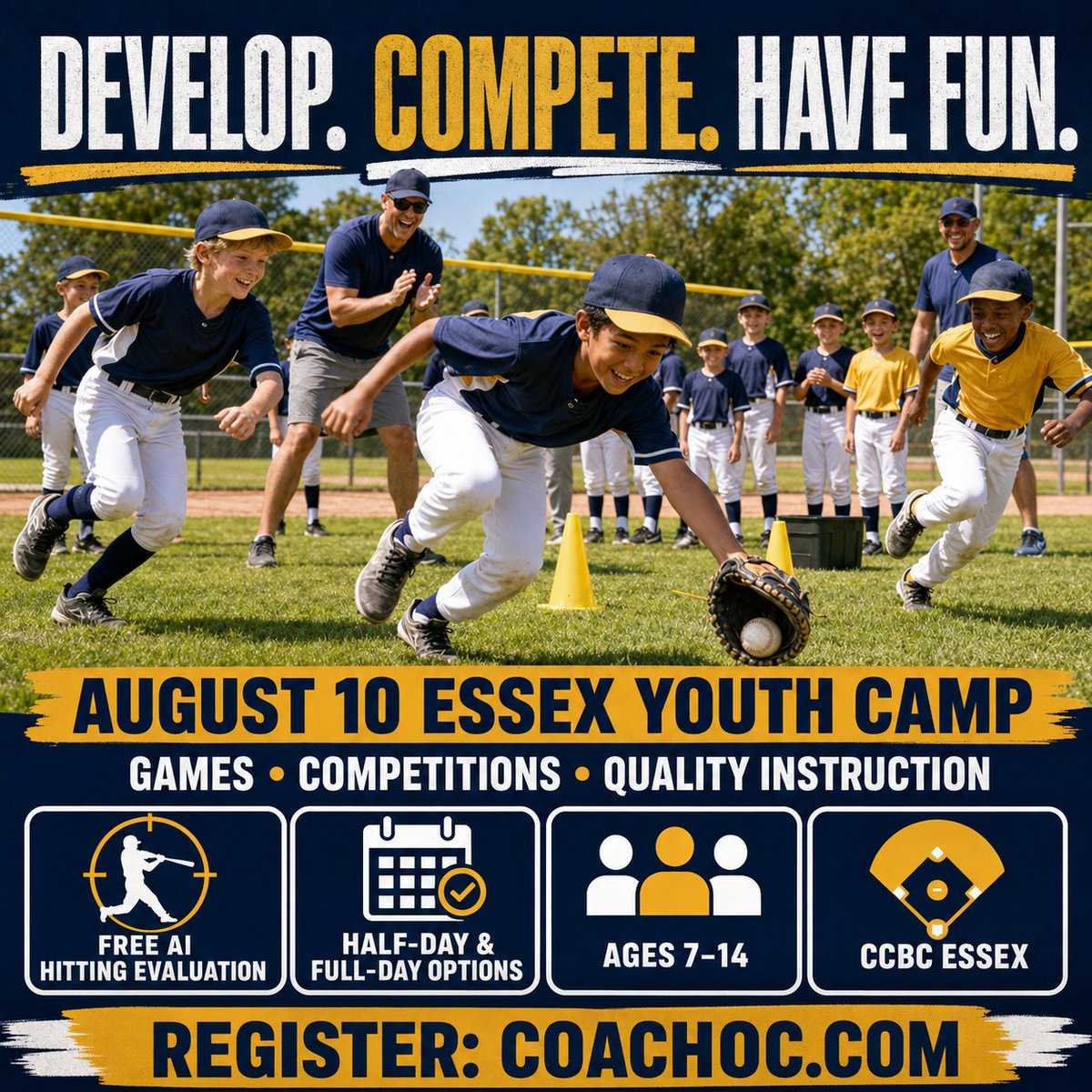 Coach_OC's tweet photo. DEVELOP. COMPETE. HAVE FUN. ⚾

The August 10 Essex Youth Camp combines quality instruction with games and competitions that keep players active and engaged.

🤖 FREE AI hitting evaluation
⏰ Half-day and full-day options
👦 Ages 7–14
Register: https://t.co/gHlFz98Ixu https://t.co/FaG5itNAeW