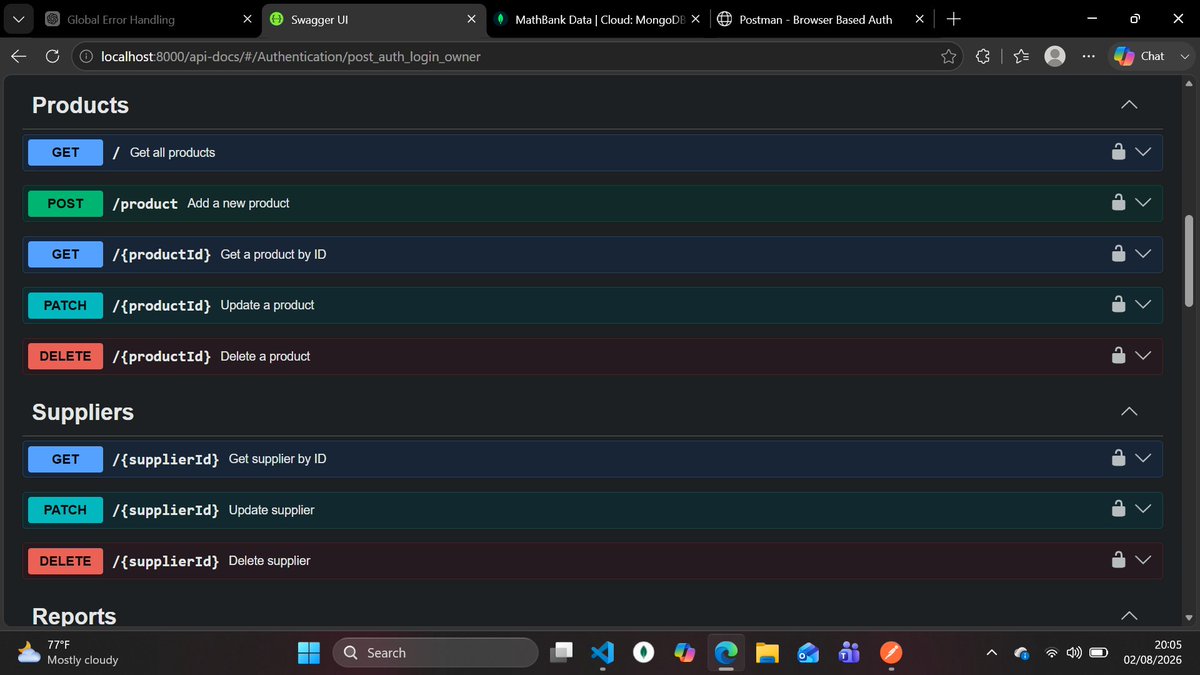 SheIsAccess's tweet photo. 𝐃𝐚𝐲 𝟑𝟏 🎉

Today, I tested all the routes under Suppliers and Products: adding, getting by ID, getting all, updating, and deleting.

𝐇𝐞𝐫𝐞'𝐬 𝐰𝐡𝐚𝐭 𝐈 𝐰𝐨𝐫𝐤𝐞𝐝 𝐨𝐧 𝐭𝐨𝐝𝐚𝐲:
✅ I tested all the supplier routes, and they worked as expected. https://t.co/Z8AbyXaR7W