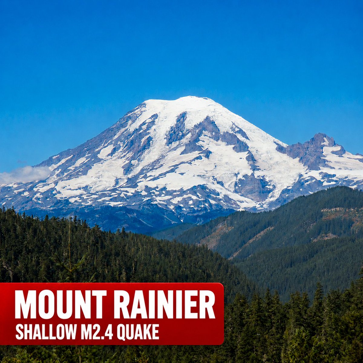 abovenormnews's tweet photo. 🌋 Shallow Quake Beneath Mount Rainier 🌋

Washington | 2 August 2026 UTC
A magnitude 2.4 earthquake struck just one kilometre from Mount Rainier’s summit at a depth of only 2.3 km.

It was the largest quake recorded around the volcano in the past 30 days. Rainier remains at Normal and Green.

#MountRainier #Earthquake #Volcano #Washington #SeismicActivity