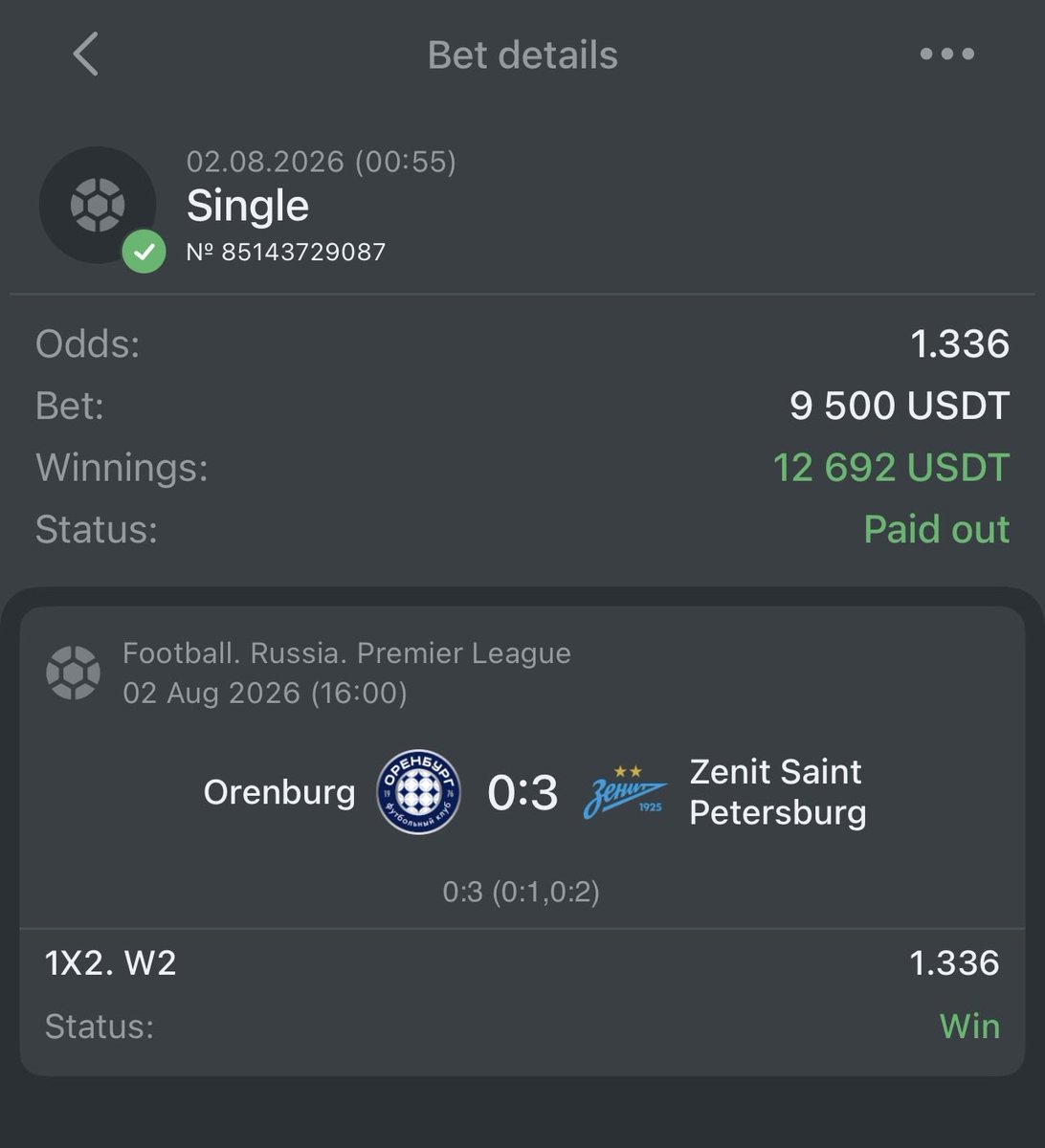 WinningCoupons's tweet photo. ✅ Bet Won!
#Orenburg 🆚 #Zenit Saint Petersburg
💵 Winnings: 12.692 USD
✅#Melbet: ▶️ https://t.co/le6XlYrxlk
✅ Melbet PROMO CODE:▶️ xfree
✅ #Afropari: ➡️ https://t.co/YgiA8vuQKf
✅ Afropari PROMO CODE: ➡️ xfree
(Sign up with this promo code and receive a 200% bonus on your first deposit!)