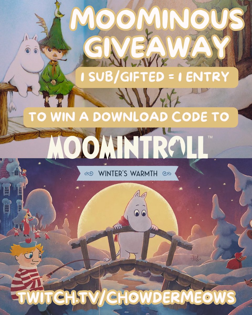 chowdermeows's tweet photo. Moominous Marathon is BACK this year to celebrate Moomin Day on August 9th! ♪ 
✩To celebrate we’ll be having 3 streams centered around Moomin! In addition, I am giving away 1 download code to @hypergames Moomintroll: Winters Warmth

Join me on https://t.co/xNuHmvoghU https://t.co/2HqY432P1R