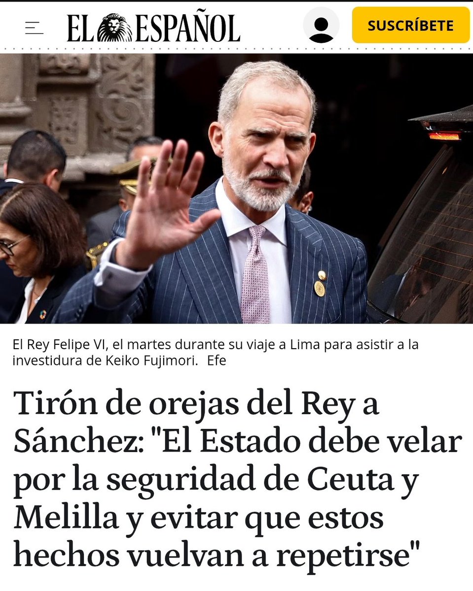 crismartinj's tweet photo. El Rey, desde su maravilloso palacio que le pagamos entre todos, está indignadísimo con lo que ocurre en Ceuta y Melilla. Pero cinco días después aún no ha cambiado el bañador por el traje del Ejército que se supone que comanda. https://t.co/meEWNbjfwd