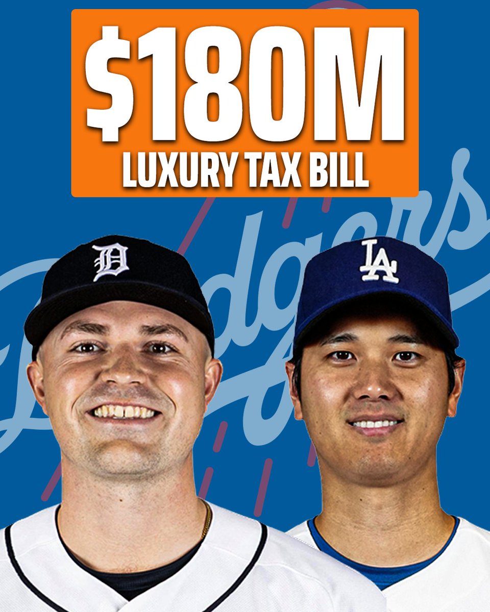 DraftKings's tweet photo. The Dodgers luxury tax bill ($180M) is larger than the total payroll of these MLB teams 👀

⚾️ Angels ($173.1M)
⚾️ Orioles ($167.0M)
⚾️ Mariners ($160.7M)
⚾️ Royals ($149.9M)
⚾️ Brewers ($135.2M)
⚾️ Reds ($134.0M)
⚾️ Rockies ($117.9M)
⚾️ Twins ($110.5M)
⚾️ Rays ($104.8M)
⚾️ Pirates ($102.2M)
⚾️ White Sox ($96.2M)
⚾️ Athletics ($95.4M)
⚾️ Cardinals ($94.6M)
⚾️ Nationals ($94.5M)
⚾️ Marlins ($80.9M)
⚾️ Guardians ($73.0M)