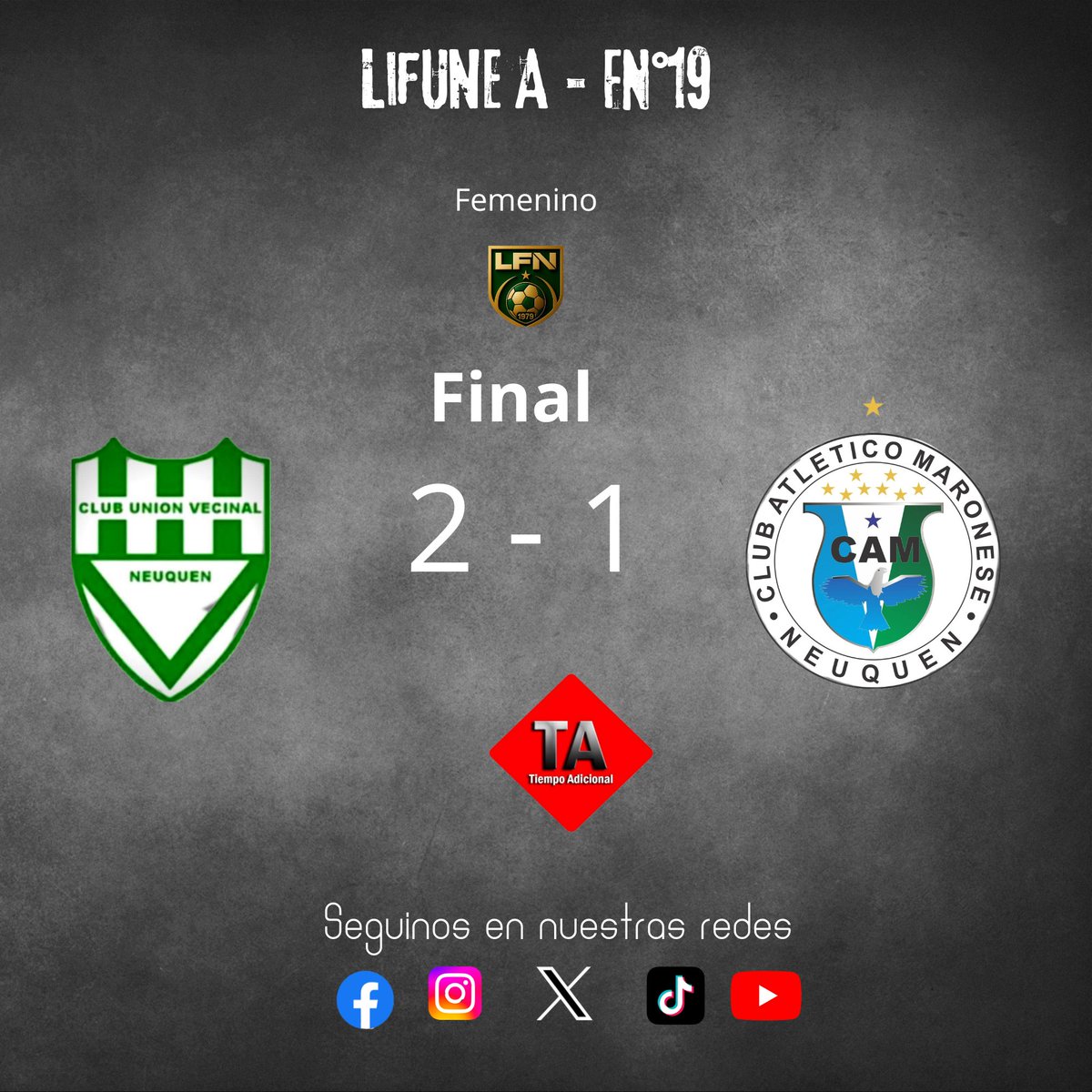 TAdicional_'s tweet photo. ⚽ El verde Capitalino Campeón ⚽

En la capital neuquina se jugó un partido clave, que dio por campeón a Unión Vecinal (Femenino).

#LifuneA #Femenino #TiempoAdicional https://t.co/arDIo9Xhcj