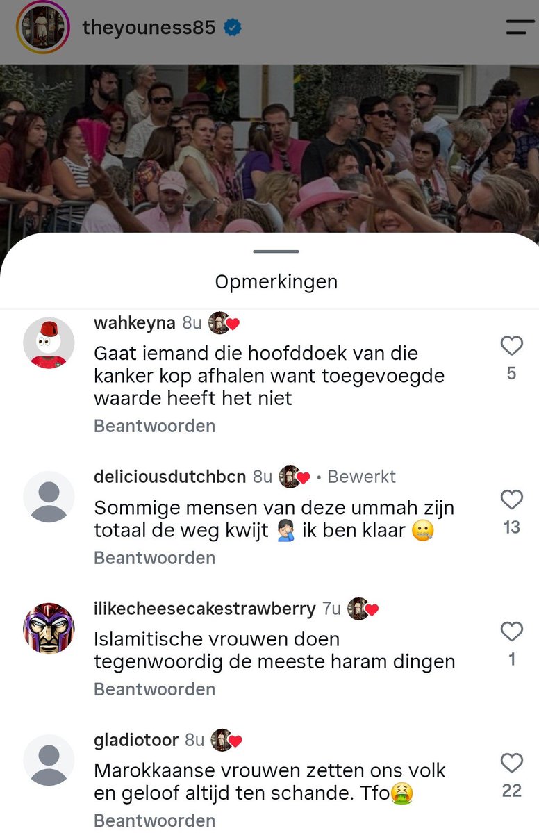moeva18's tweet photo. Op instagram zijn de islamitische broeders en zuster niet zo blij met Esmah voor op de boot bij de Pride.
Best gek deze reacties want de islam staat toch zo bekend om de liefde, warmte en respect voor en naar anderen? https://t.co/F379OaMFSb