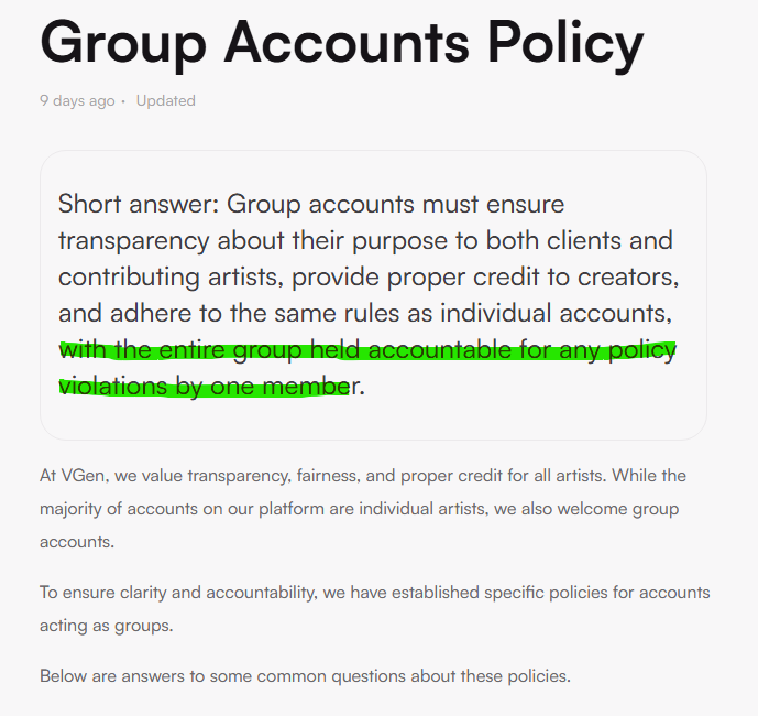 EthicalArtHub's tweet photo. "With the entire group held accountable for any policy violations by one member" @_VGen_ Let's talk about Omah Obah, and the accounts that have been linked to this network that are on Vgen under different "studios".  (🧵 - additional screenshots in comments)

@ReinaAkahoshi  - Verified Vgen Account, Tagged Broker
@paperstarstudio - Tagged  Broker, Unverified
@hoshistream - Verified Vgen Account, Tagged Broker
@lynxstellaa (Aria Works) - Verified Vgen Account, Tagged Broker
@creanimasi - Already banned from the platform
@Shiroyukisenpai - Already banned from the platform
@reinasukistudio - Already banned from the platform
@NidhVGEN - Already banned from the platform

(This list is not finalized of all accounts connected to Omah Obah (JRUHUB entity) on Vgen, these are just the few we have found so far)