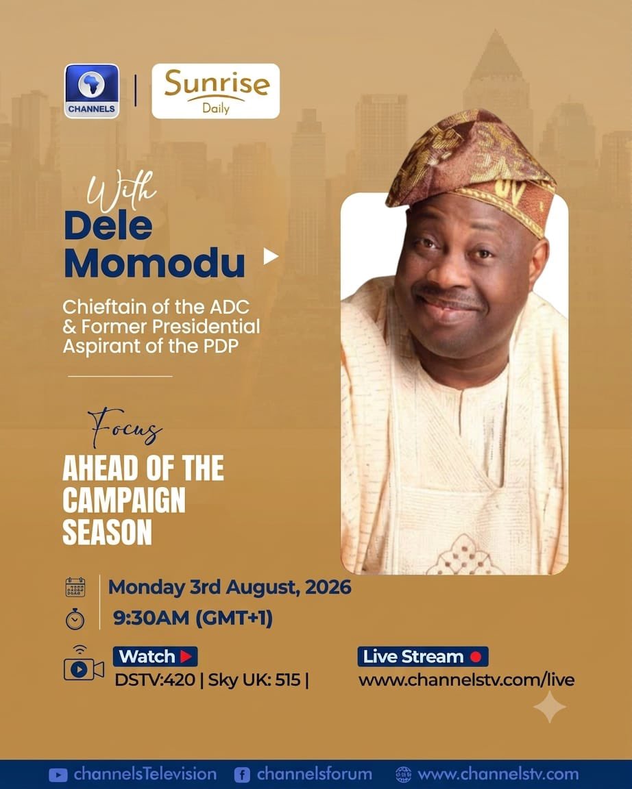 sunrisedailynow's tweet photo. Join us tomorrow on Sunrise Daily as we sit with Dele Momodu, Chieftain of the ADC &amp; Former Presidential Aspirant of the PDP.
Focus: Ahead of the Campaign Season
📅 Monday, 3rd August 2026
🕘 9:30AM (GMT+1)
📺 DSTV 420 | Sky UK 515
or stream at https://t.co/Jn57rKYA2A https://t.co/pVRTFDyBbw