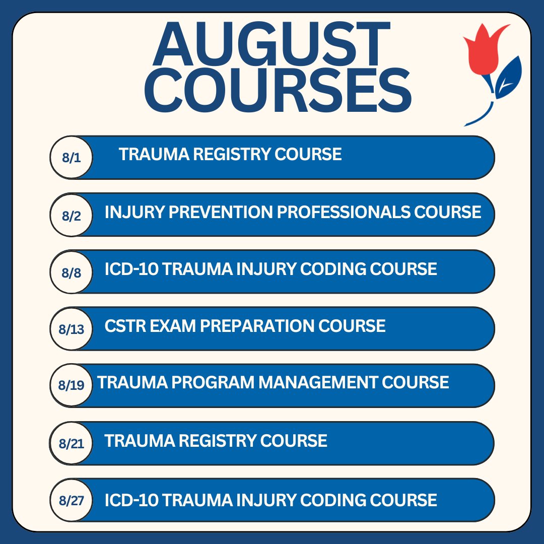 ATSTrauma's tweet photo. August is filled with opportunities to learn, connect, and grow with the American Trauma Society. 💙

From nationally recognized courses to expert-led webinars, our August educational lineup is designed to help trauma professionals strengthen their knowledge, expand their expertise, and advance patient care.

Explore our upcoming programs and register today—we look forward to learning with you!

#TraumaCare #TraumaEducation #ProfessionalDevelopment