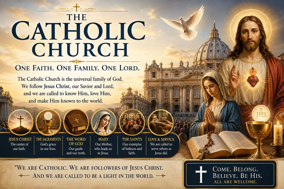 Petermary1234's tweet photo. ✝️ WHAT IS THE CATHOLIC CHURCH? ✝️

The Catholic Church is more than a building. It is more than a Sunday gathering. It is a worldwide family of believers who follow Jesus Christ and seek to live according to His teachings.
I love my faith so much

 #Christianity #Faith #HolyMass https://t.co/p2VNWNmgWW