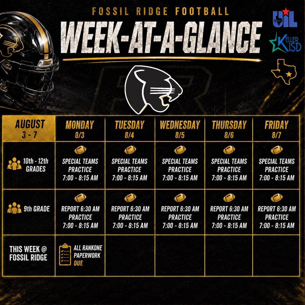 ridgerecruiting's tweet photo. Panthers Week At A Glance
August 3-7, 2026
๐๐๐
#LetsGoPanthers https://t.co/qs324Z8DHY