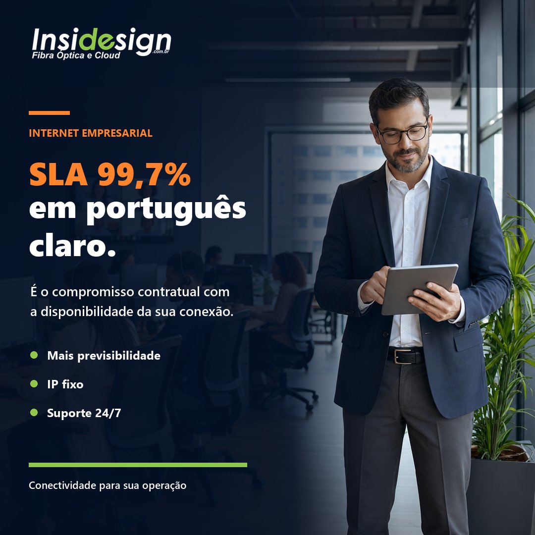 InsidesignWeb's tweet photo. SLA é o acordo contratual que define o nível de serviço e o compromisso de disponibilidade. Na internet empresarial Insidesign: SLA 99,7%, IP fixo e suporte 24/7. #Insidesign #InternetEmpresarial https://t.co/4mtjYnR5LX