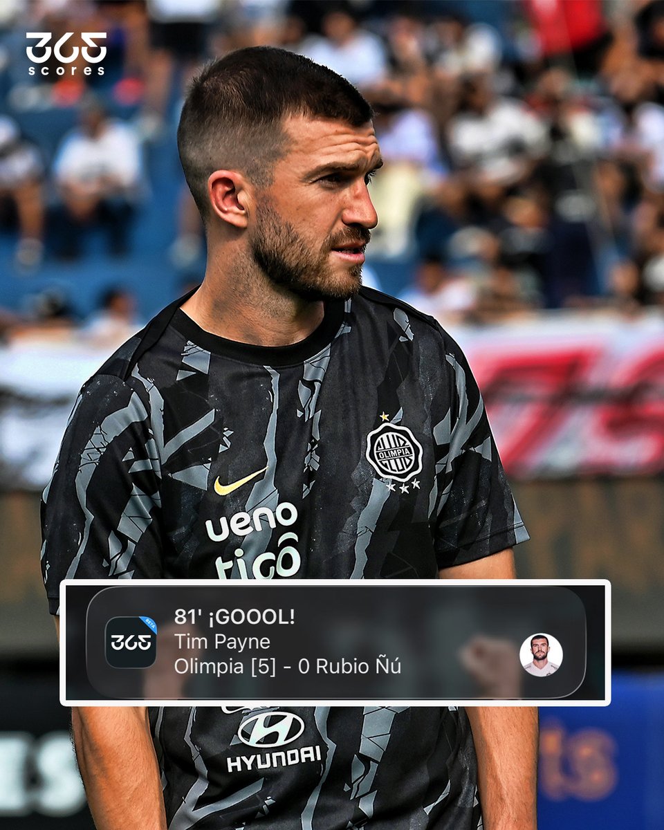 365ScoresApp's tweet photo. ¡DEBUT SOÑADO EN EL DECANO! ⚽⚫⚪

Tim Payne sumó sus primeros minutos en Olimpia y lo hizo a lo grande: convirtió un golazo para sellar la goleada frente a Rubio Ñu en el fútbol paraguayo.

El jugador neozelandés que se volvió viral durante el Mundial ya empieza a responder con fútbol en la cancha.

¿Qué les pareció su estreno?