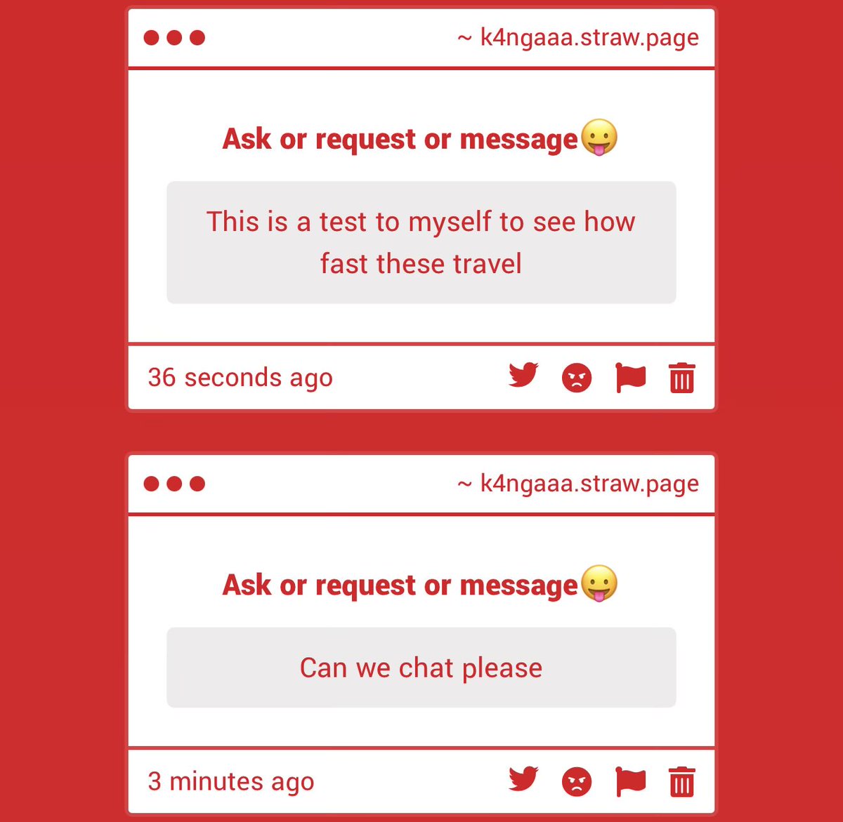 _aaagn4K's tweet photo. Strawpage/gimmicks #7

I WAS SENDING MHSELF A TEST MSG AND THEN I ACTUALLY SEE A MESSAGE BENEATH THAT HELLO IM SO SCARED

WHO ARE YOU hello sure we can chat hmu 🤙 https://t.co/k2NcLcn67Q