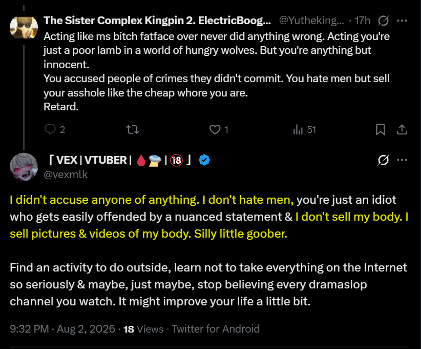 HyperWhale286's tweet photo. Thanks for outing yourself as a Liar, a hypocrite, and a beggar, @vexmlk 😃👍

"I didn't accuse anyone of anything" after calling both me and Rev pedos

What's next? Cry harassment? insults? 

Go ahead, sugar. Those are the only things you can think of anyway

BEGSMILK 💰🍼

🧵 https://t.co/OTzE9nqsn7
