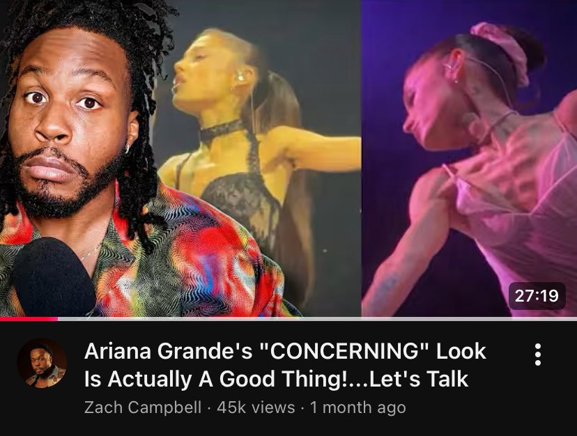 Whokaux's tweet photo. Whatever positive things he says about Ariana in these vids are completely negated by the thumbnails that are for clickbait. It’s like if I made a video about how kiIIing people is bad and then put d€ad people as thumbnail💀 https://t.co/vp6RdULRGy