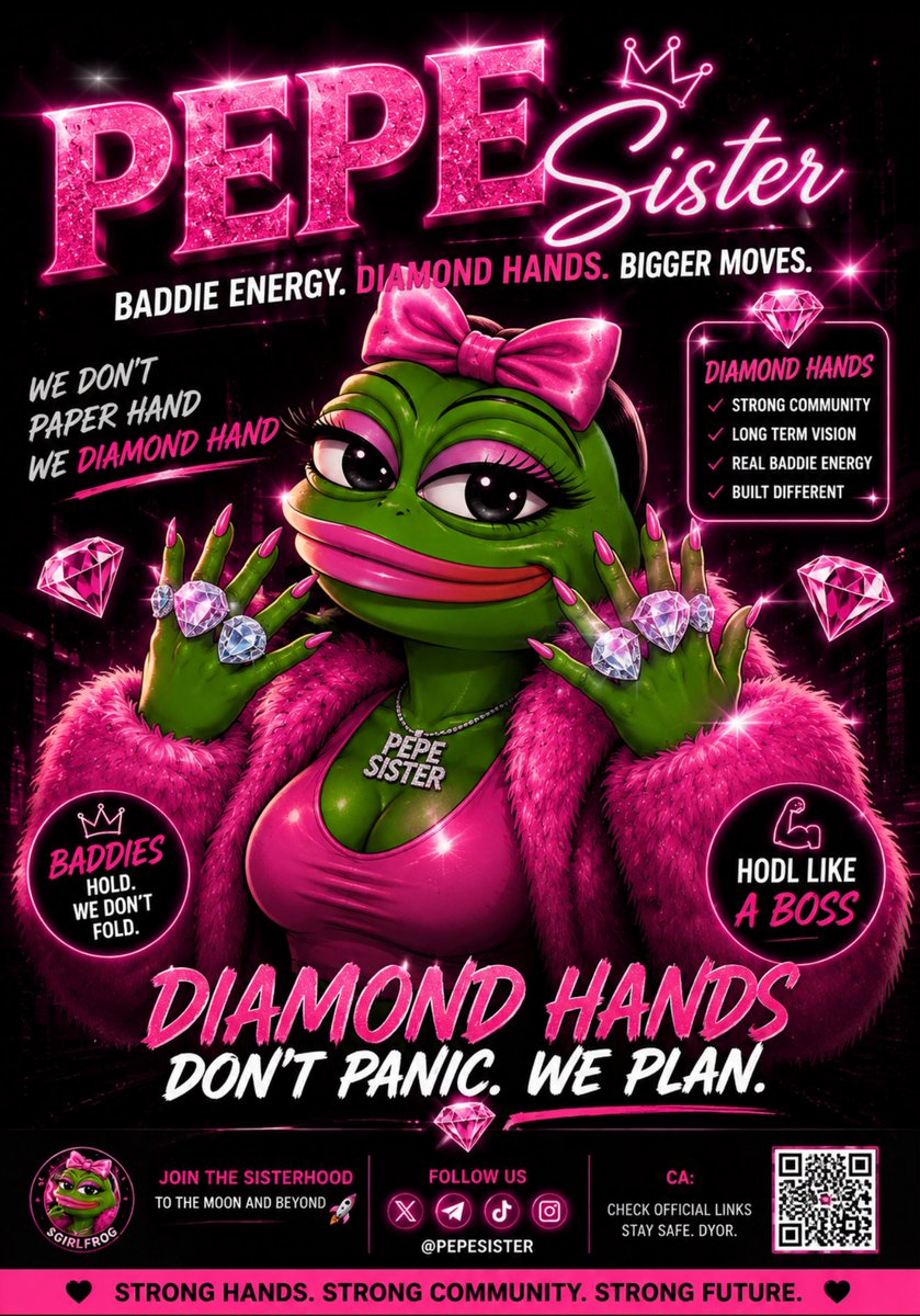 PepeSister's tweet photo. 💎🙌 Diamond Hands Only! PEPE Sister isn’t folding—we’re building. Strong community. Big energy. The journey is just getting started. 🚀🐸💖 #PepeSister #DiamondHands #HODL #Crypto #MemeCoin #DYOR https://t.co/QIeNrzt57d