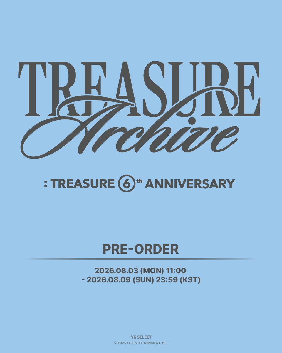 ygselect's tweet photo. [TREASURE ARCHIVE : TREASURE 6th ANNIVERSARY] 예약판매 오픈

TREASURE 6th ANNIVERSARY를 기념하여
포토북 구매 시 독점 특전 셀피 포토카드를 만나보세요. 💎✨

📅 PRE-ORDER
2026.08.03 (MON) 11:00 ~ 2026.08.09 (SUN) 23:59 (KST)

━━━━━━━━━━━━━━

✨ YG SELECT EXCLUSIVE BENEFIT

포토북 1장 구매 시 → 독점 특전 셀피 포토카드 10종 중 랜덤 1종 증정

━━━━━━━━━━━━━━

🛒 ONLINE | YG SELECT
KR - https://t.co/wJBYFHtzD3
EN - https://t.co/3UPsbKvxBo
JP - https://t.co/UrZMZqwE8v
CN - https://t.co/cprz48aW4o

📍 OFFLINE | the SameE
- the SameE 인사점 (서울 종로구 인사동길 49, 안녕인사동 3층)
- the SameE 합정점 (서울 마포구 희우정로 1길 6-3, 지하 1층)
- the SameE 명동점 (서울 중구 명동길 60, T. Avenue 4층)

━━━━━━━━━━━━━━

※ YG SELECT 온라인 판매와 the SameE 오프라인 판매의 독점 특전 이미지는 서로 상이합니다.
※ the SameE 오프라인 매장 판매 및 상품 관련 문의는 the SameE 매장으로 직접 문의해 주시기 바랍니다.

#TREASURE #TREASURE6thANNIVERSARY #TREASUREARCHIVE #YGSELECT