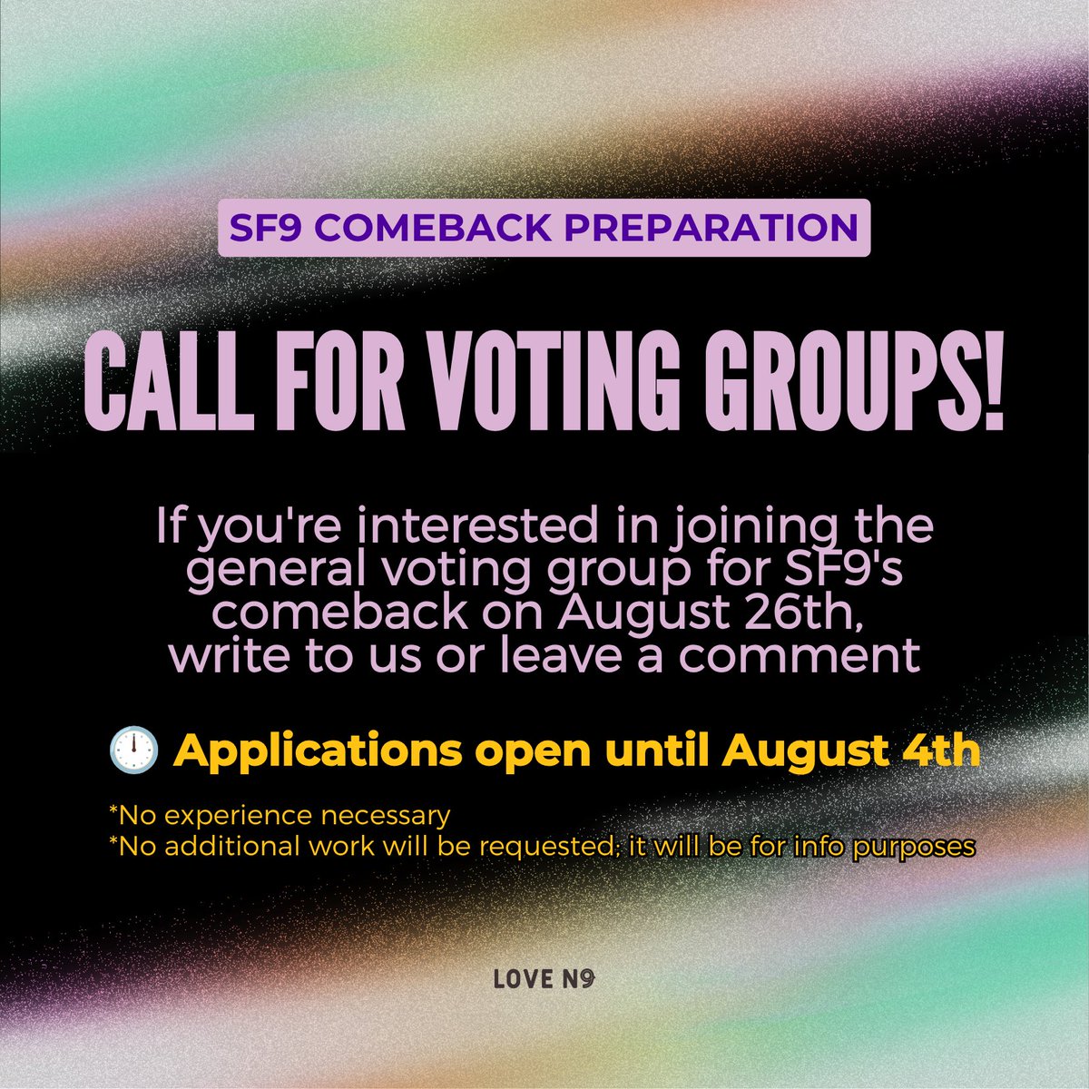LoveNo_9's tweet photo. [VOTING GROUPS]

Hello Fantasy, we're opening applications for voting group! 💞

If you're interested, please leave a comment or share it with your trusted fantasy friend 😉

#SF9 #에스에프나인 #エスエフナイン https://t.co/wpKvx8S4Ua