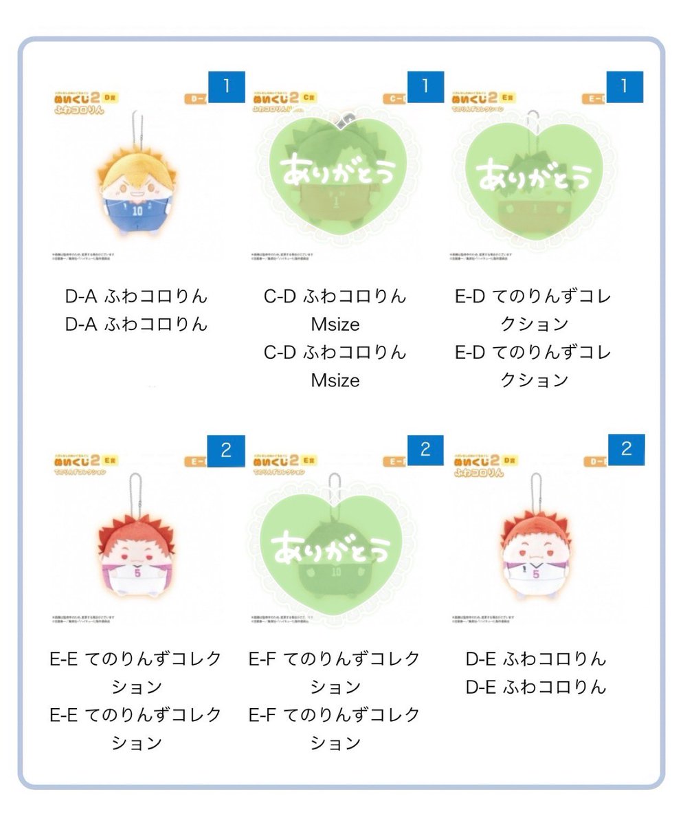 23th_s2's tweet photo. 【交換】 ハイキュー!!ぬいくじ2  くじメイト ふわコロりん てのりんずコレクション

譲)D賞 日向、天童2
     E賞  天童2

求)同賞 松川

郵送、同賞同士の交換。
オンライン当選分です。ピンポイントですが、ご縁がありましたら宜しくお願い致します。 https://t.co/68G1zz2uwQ