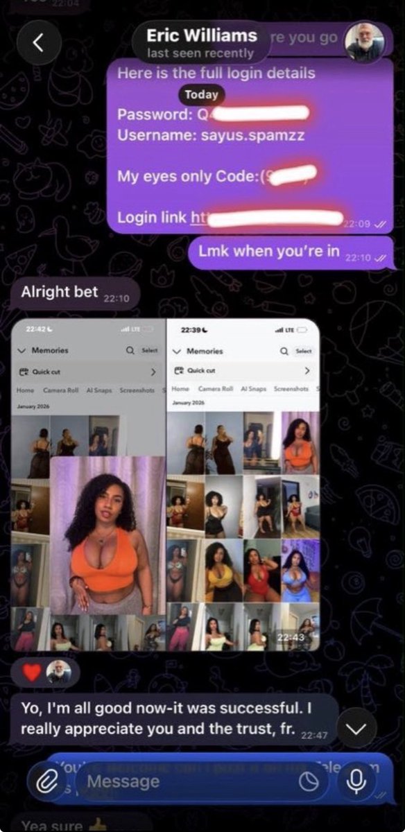 sefilcoin's tweet photo. hacking,accessMy Eyes only" undetected and crack her Snapchat memories to expose an unfaithful girlfriend Just look at what she has on her 'my eyes only DM me let find out
#snapgod #snapchatleak #teenagee #bop #nolimit #nolimit #momson
#nsfwtwtًًً https://t.co/psW3A2MLHb