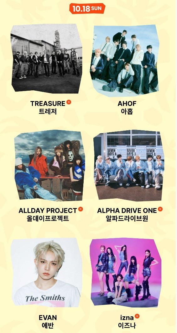 kyutmkpttp's tweet photo. seeing how the line-up for october 18 are arranged in alphabetical order then there's TREASURE being on the front row, i know for sure that they are the main event 😌 https://t.co/51xszq49AS